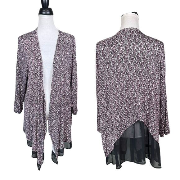 Lane Bryant Essentials 18/20 Pink Floral Draped Open Front Chiffon Cardigan - Picture 3 of 10